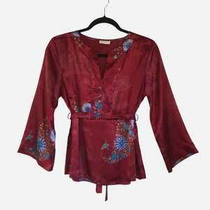 VTG Charlotte Russe Womens Asian Inspired Wrap‎ Kimono Blouse L Red Y2K 90s
